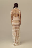 Elegant POEM Opaline Maxi Dress in flowing fabric with a fitted waist and adjustable straps, perfect for summer occasions.