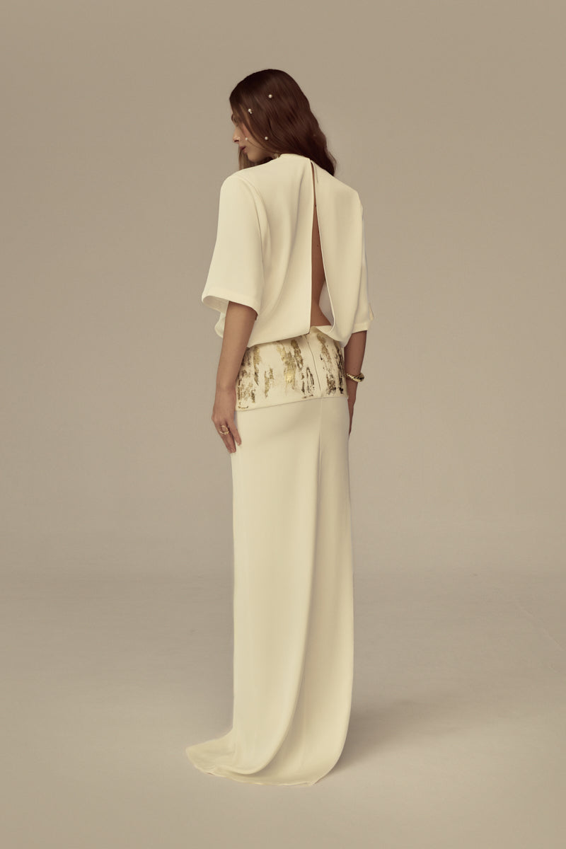 Poem Radiara Maxi Dress in flowing fabric with floral pattern, sleeveless design, and V-neck, perfect for summer occasions.