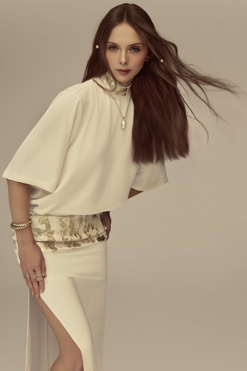 Poem Radiara Maxi Dress shown in flowing fabric with elegant design and length, perfect for stylish summer wear.