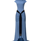 Jenny K Tran primrose blue gown, elegant evening dress with flowing fabric and intricate detailing for special occasions.