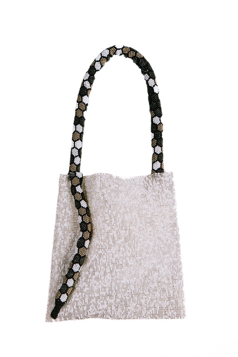 Sac de Soul Serpent Big shoulder bag in white and silver with gray, white, and black accents, featuring a sleek design and textured finish.