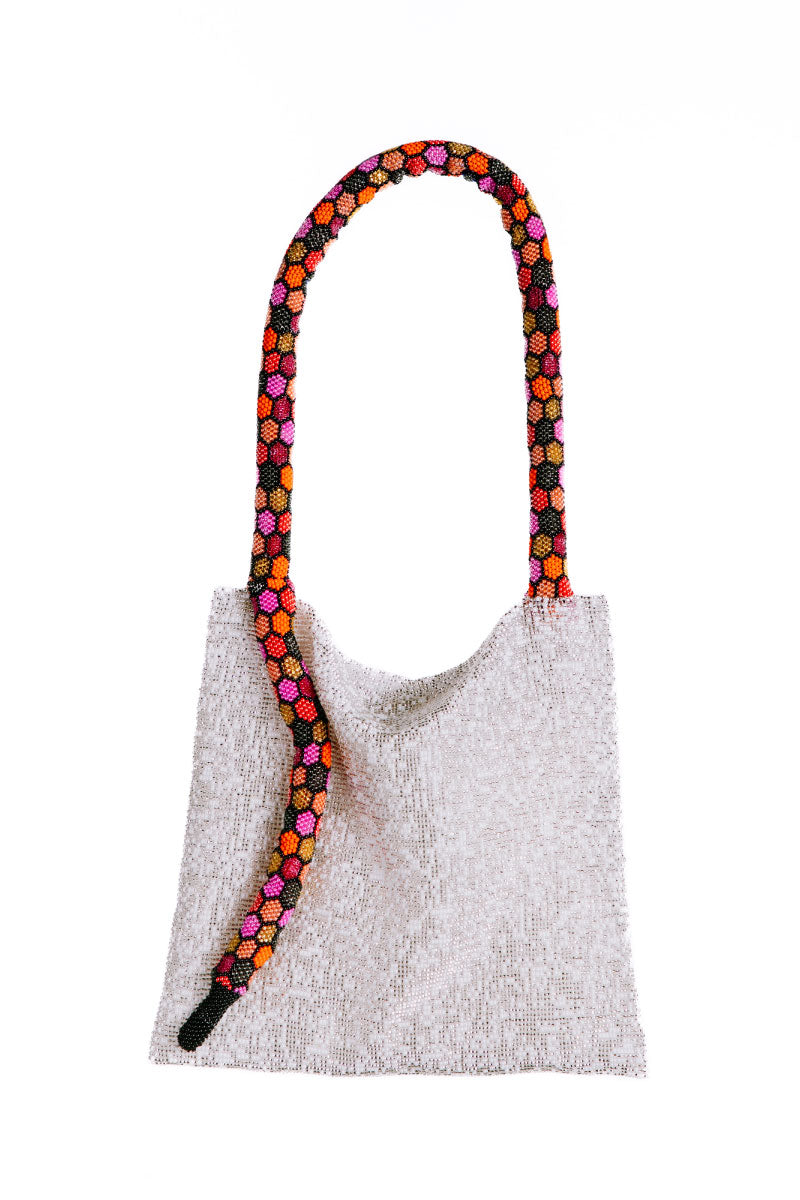 Sac de Soul Serpent Big shoulder bag in white silver with red, orange, and pink accents, showcasing a bold, stylish design.
