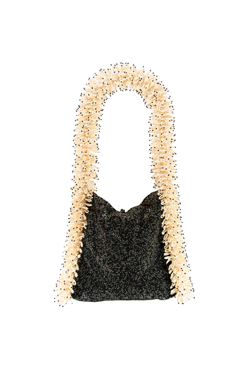 Black and cream SAC DE SOUL Camila shoulder bag featuring a stylish design with a sleek strap and elegant color contrast.