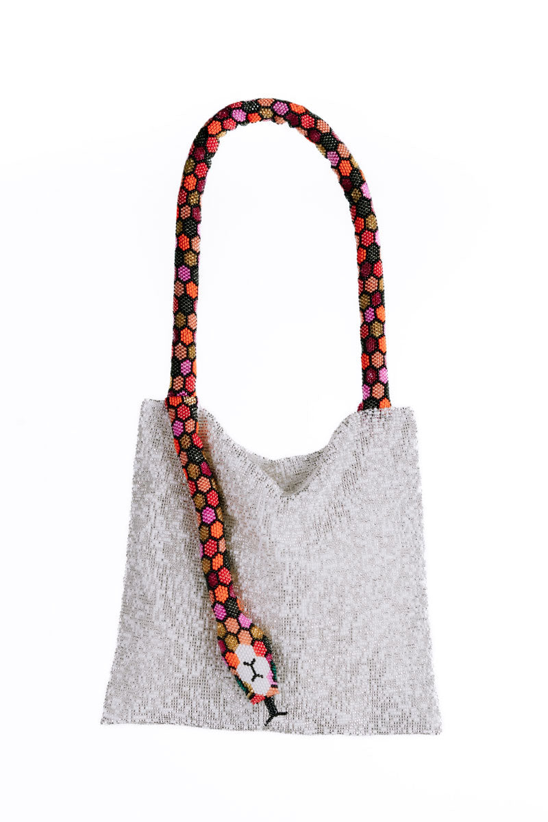 SERPENT BIG IN WHITE SILVER WITH RED ORANGE AND PINK - CULT MIA