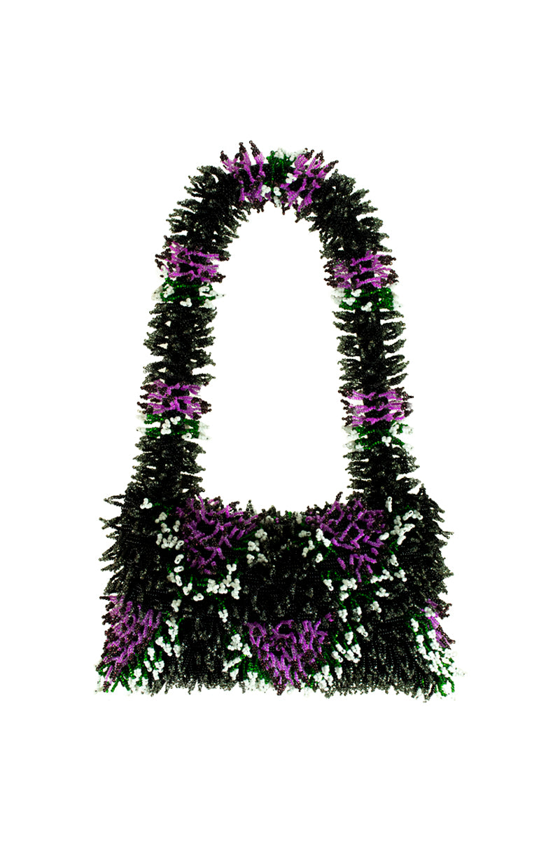 NINA BAG IN BLACK WHITE PURPLE AND GREEN - CULT MIA