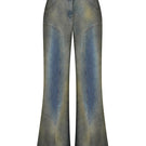 Nadya Dzyak flared jeans in rusty denim, front view showcasing high-waisted fit and wide flared leg style.