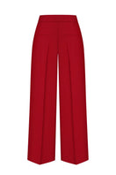 Red straight high-rise pants by NADYA DZYAK shown from the back view, featuring a sleek fit and clean design.