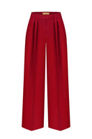 Red straight high-rise pants by NADYA DZYAK shown from the front, featuring a sleek fit and tailored waistband.