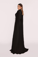 Black Punch Dress gown by Tarık Ediz, featuring elegant design and fitted silhouette, displayed on a mannequin.