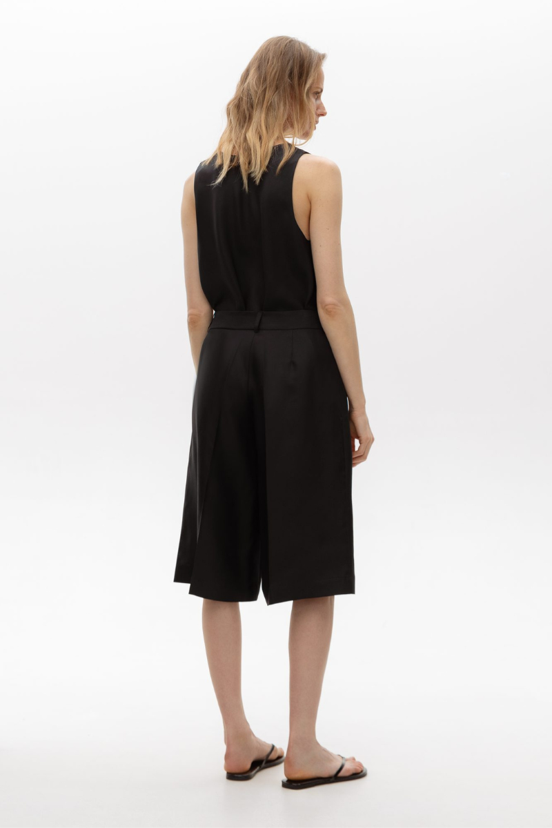 PAIGE BLACK SILK AND WOOL BLEND SHORTS - CULT MIA