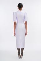 Pale lilac cape sleeve pegged midi dress by Tiny Ink, featuring a flowing silhouette and elegant design.