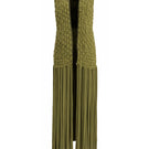 Forest green Palma vest by Maylé Vásquez displayed on a mannequin, showcasing its stylish and cozy sleeveless design.