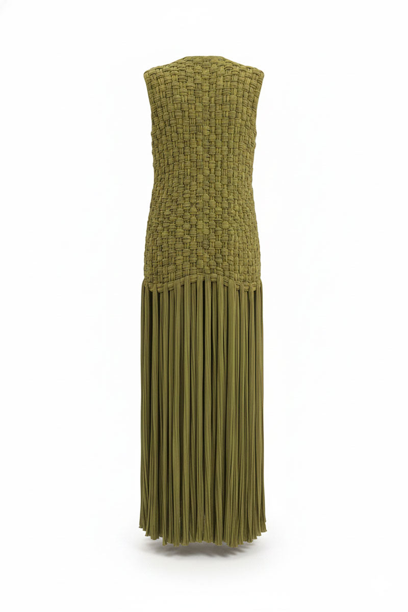 Forest green Palma vest by Maylé Vásquez, lightweight sleeveless vest with a stylish, modern design and textured fabric.