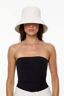 White Panama hat by LE SH KA with a wide brim and woven straw design, perfect for stylish sun protection.