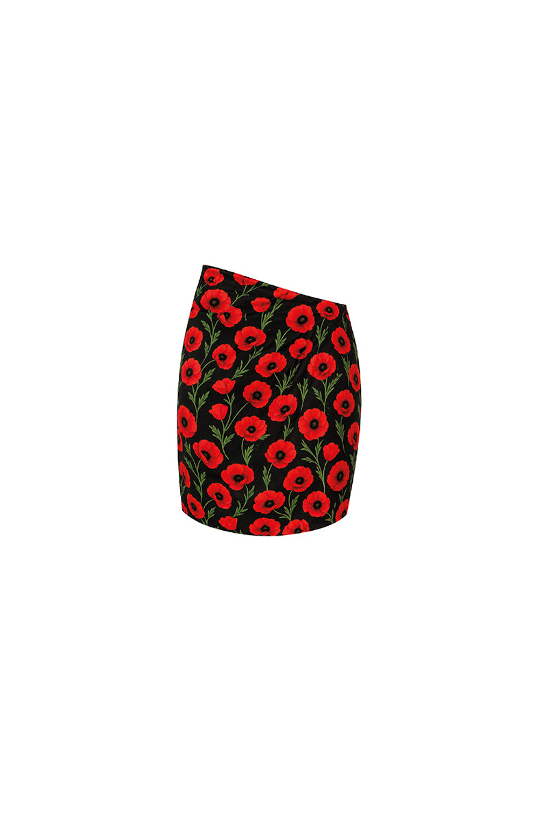 Verdelimon PAREO MINI IN BLACK POPPY cover-up shown from the back, lightweight fabric with a stylish black poppy print.