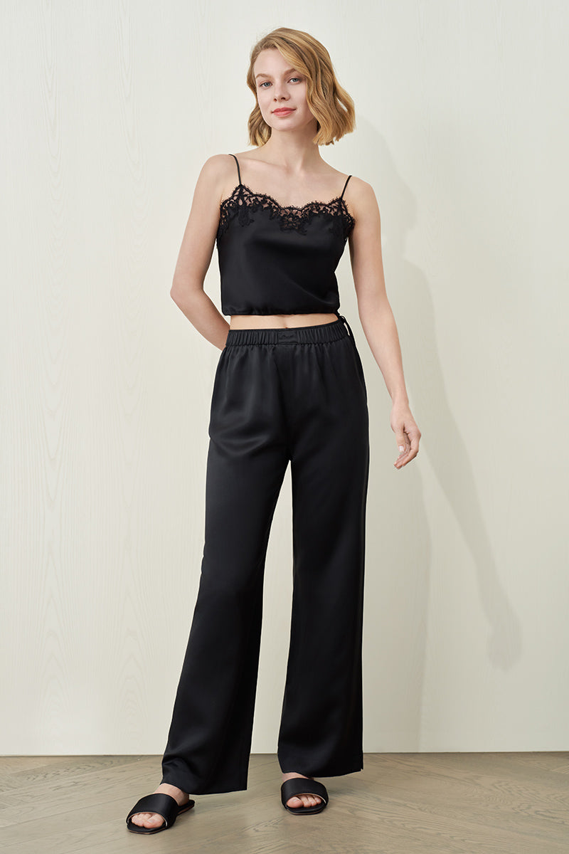 Black Passion silk trousers for women by MANITO, stylish and elegant pants with a smooth silk fabric appearance.