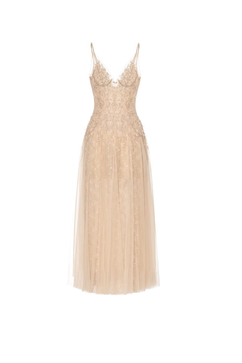 ROBE MIDI PASTEL À DÉBORDEMENT EN V