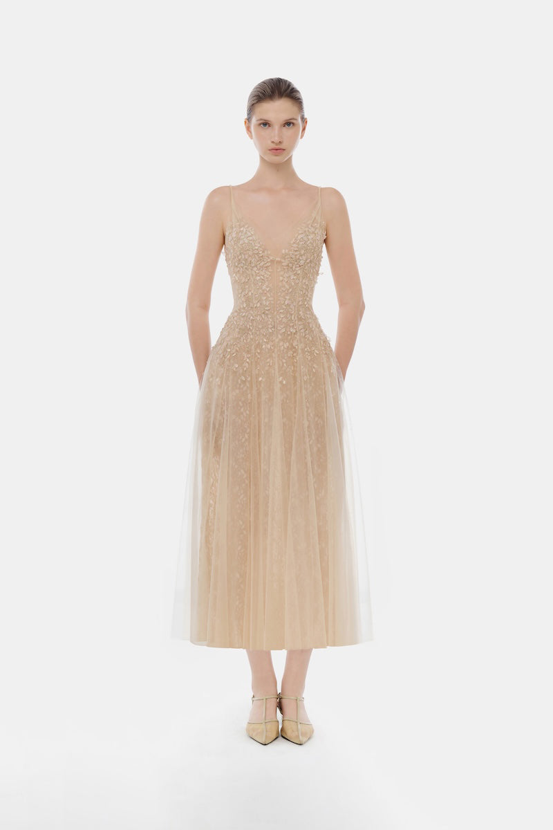 ROBE MIDI PASTEL À DÉBORDEMENT EN V