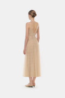 Montsand pastel deep V gown featuring a flowing midi design, elegant fabric, and a flattering neckline for formal occasions.