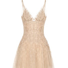Montsand pastel deep V mini dress with sleeveless design and fitted silhouette, perfect for summer or casual occasions.