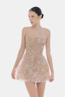 Pastel flower embellished mini dress by Montsand, featuring delicate floral details and a stylish, feminine silhouette.