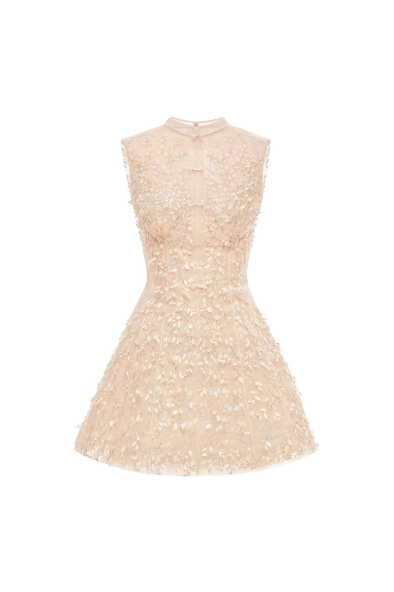 فستان قصير بدون أكمام بياقة عالية بألوان الباستيل