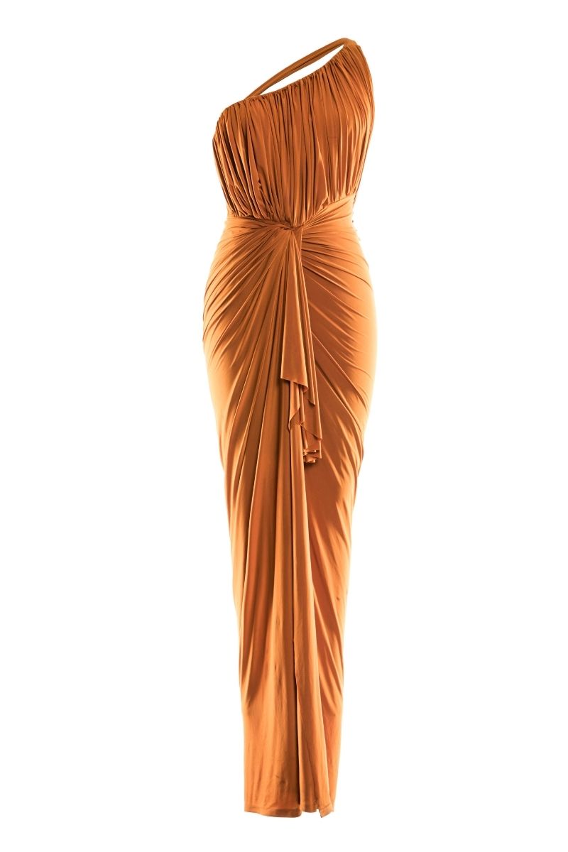 PATRICIA RUST DRAPED MAXI DRESS - CULT MIA