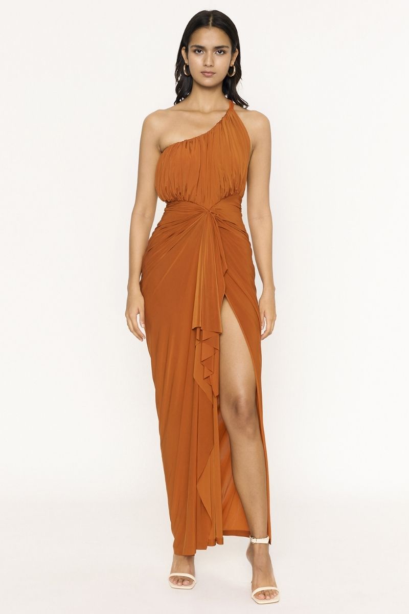PATRICIA RUST DRAPED MAXI DRESS - CULT MIA