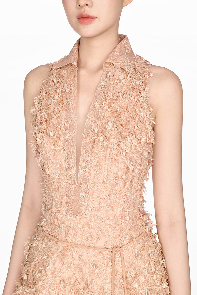 PEACH BEADED LACE JUMPSUIT - CULT MIA