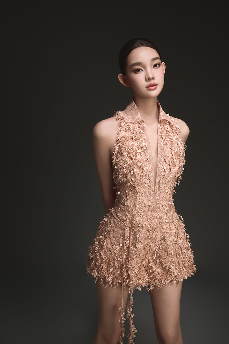 PEACH BEADED LACE JUMPSUIT - CULT MIA