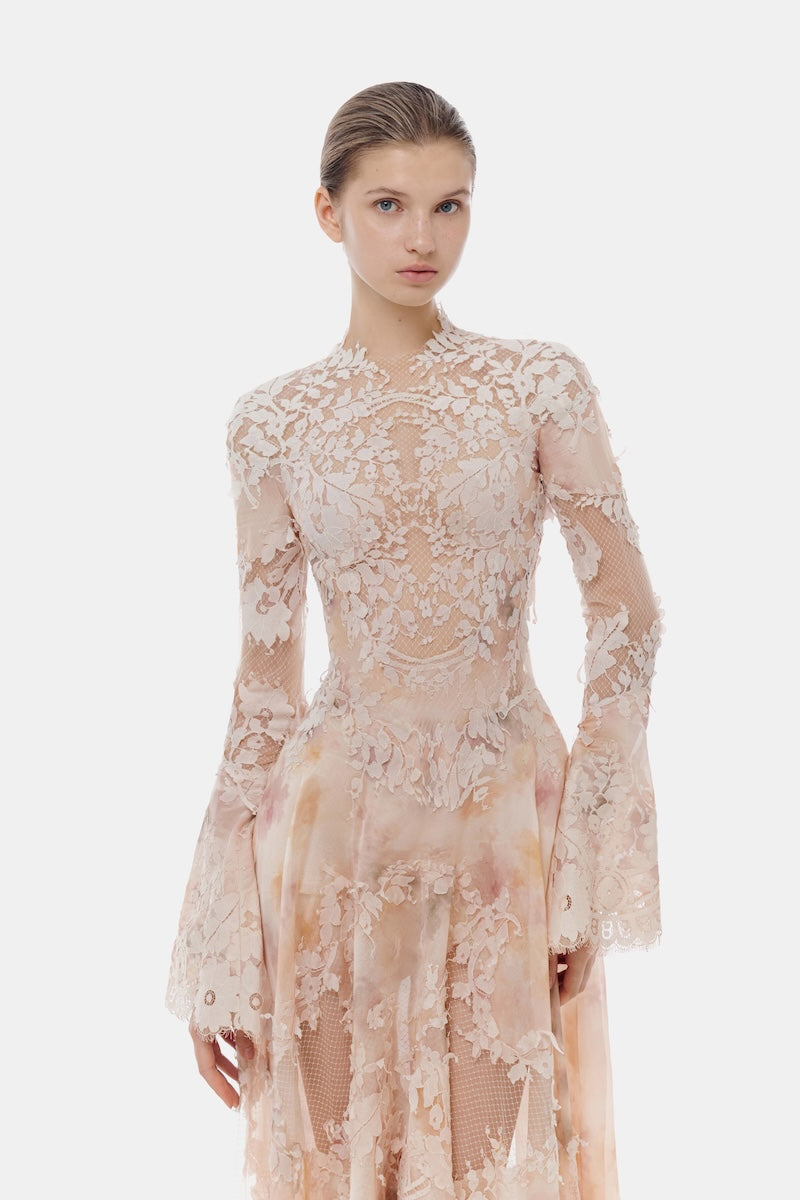 PEACH LACE APPLIQÚE MIDI DRESS - CULT MIA