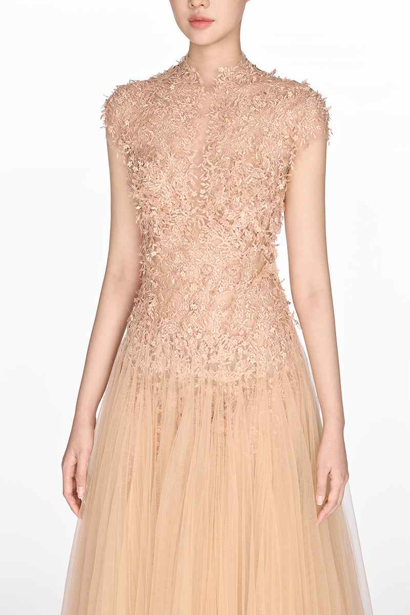 PEACH OMBRÉ CUT-OUT LACE MIDI DRESS - CULT MIA