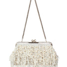 White Pearl Cascade Hold Me clutch bag by Sarah's Bag with pearl embellishments and elegant design.