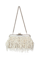 White Pearl Cascade Hold Me clutch bag by Sarah's Bag with pearl embellishments and elegant design.
