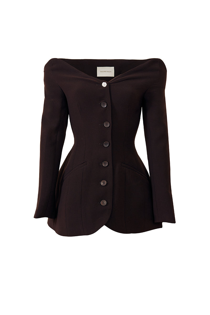 PEEKABOO BLAZER IN BROWN - CULT MIA
