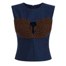 Maylé Vásquez Perla top in brown and navy, featuring a stylish design and soft fabric, perfect for casual or chic outfits.