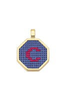 Blue personalized letter pendant necklace by Maria Frering featuring a custom engraved initial on a delicate chain.