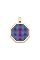 Blue personalized letter pendant necklace by Maria Frering featuring a custom engraved initial on a delicate chain.