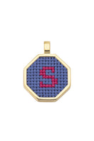 Blue personalized letter pendant necklace by Maria Frering featuring a custom engraved letter on a delicate chain.