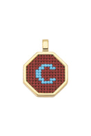 Brown personalized letter pendant necklace by Maria Frering featuring custom engraved initial on a delicate chain.
