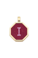 Personalised letter pendant necklace by Maria Frering featuring a red letter charm on a delicate chain.