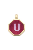 Personalized letter pendant necklace by Maria Frering featuring a red pendant with custom letter design.
