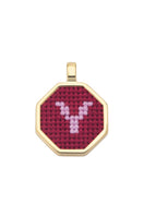 Red personalized letter pendant necklace by Maria Frering featuring a custom initial charm on a delicate chain.