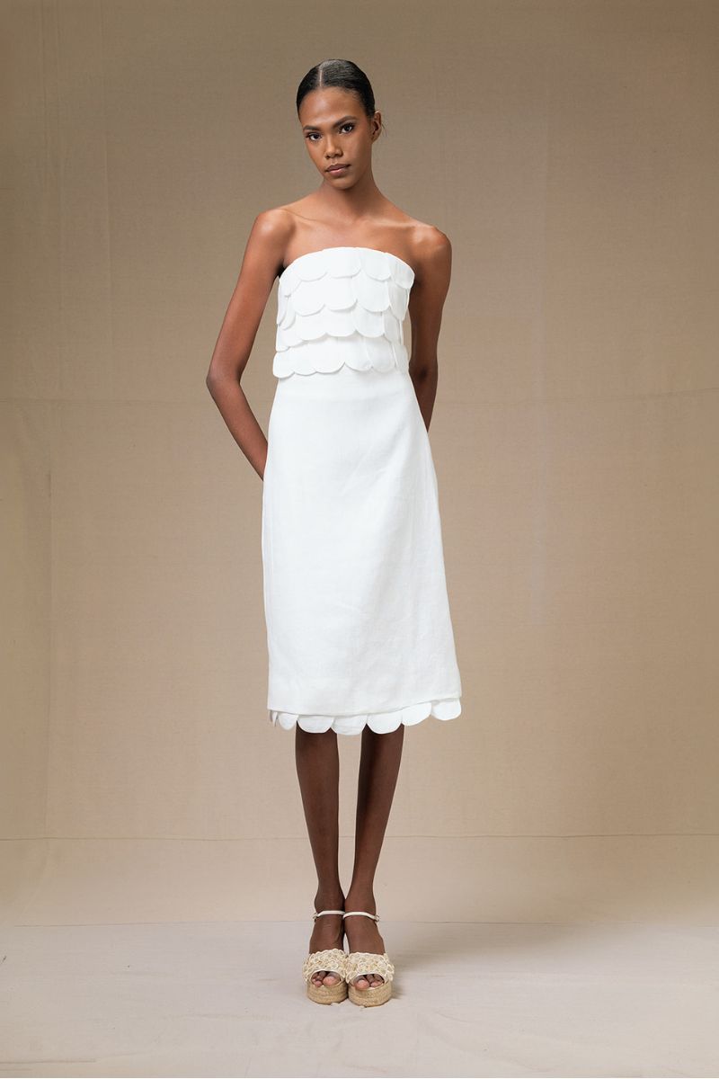 Ivory Petalia crop top by ANA + MARIA, featuring a fitted style with a square neckline and short sleeves.