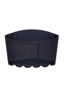Navy blue Petalia crop top by ANA + MARIA displayed on a ghost mannequin, showcasing a fitted casual top with short sleeves.