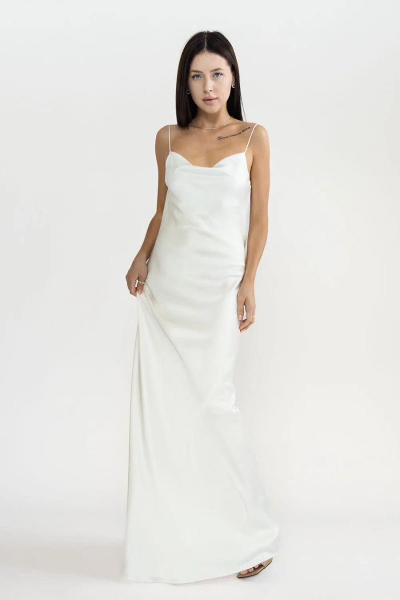 PETRA IVORY COWL-NECK SILK SATIN MAXI DRESS FULLY LINED - CULT MIA