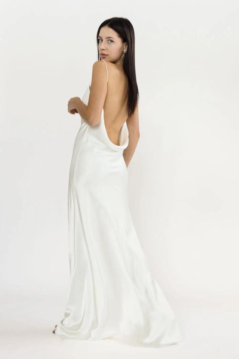 PETRA IVORY COWL-NECK SILK SATIN MAXI DRESS FULLY LINED - CULT MIA