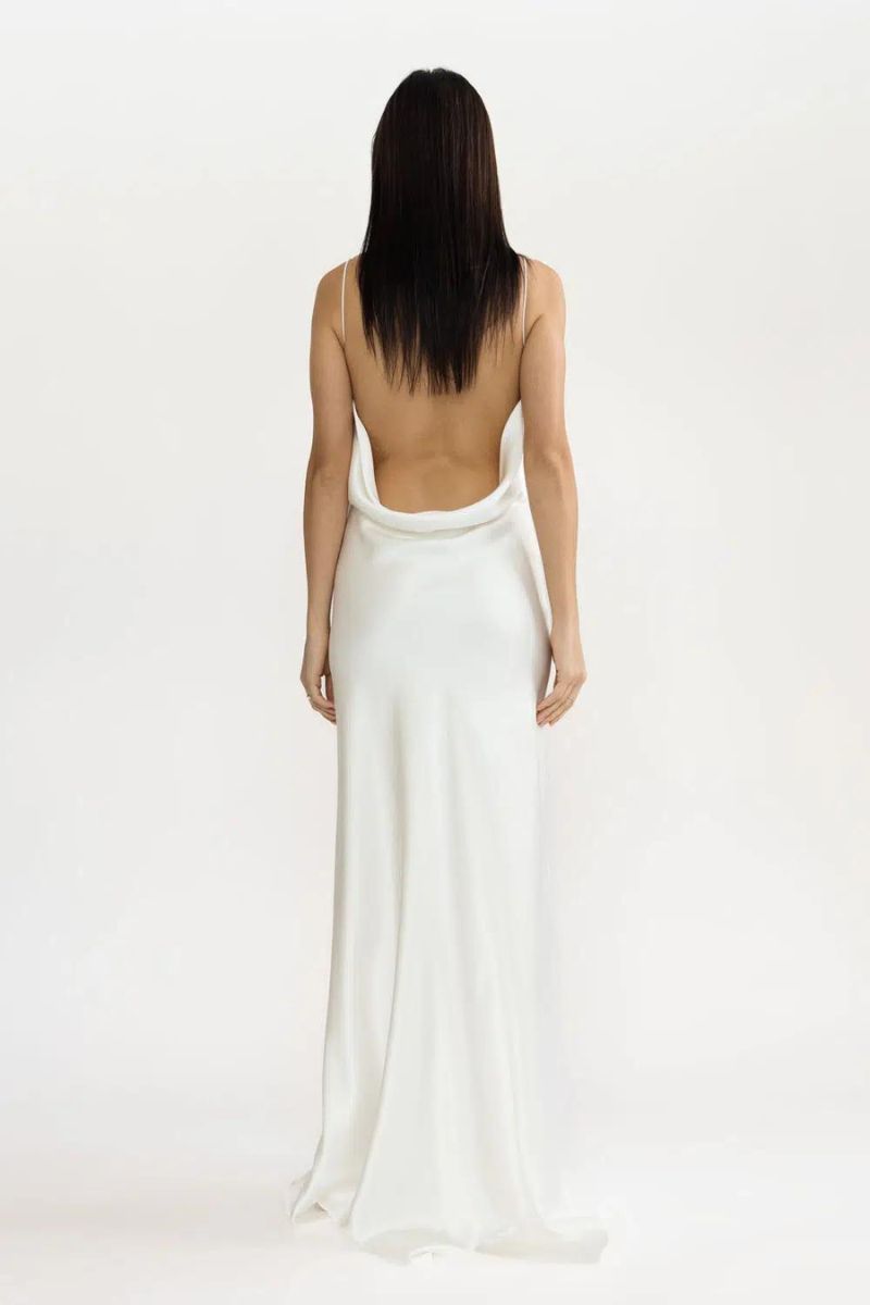 PETRA IVORY COWL-NECK SILK SATIN MAXI DRESS FULLY LINED - CULT MIA