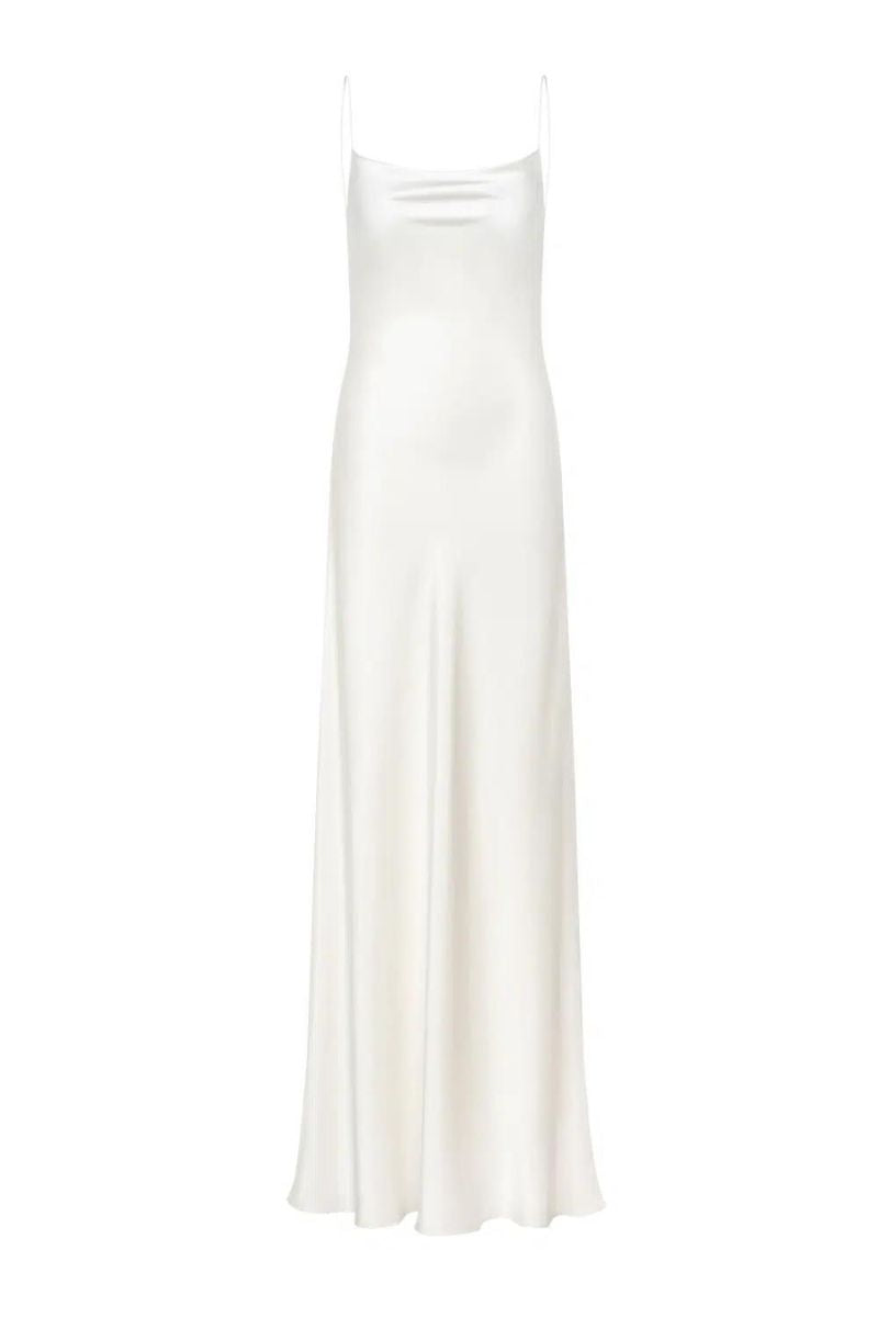 PETRA IVORY COWL-NECK SILK SATIN MAXI DRESS FULLY LINED - CULT MIA