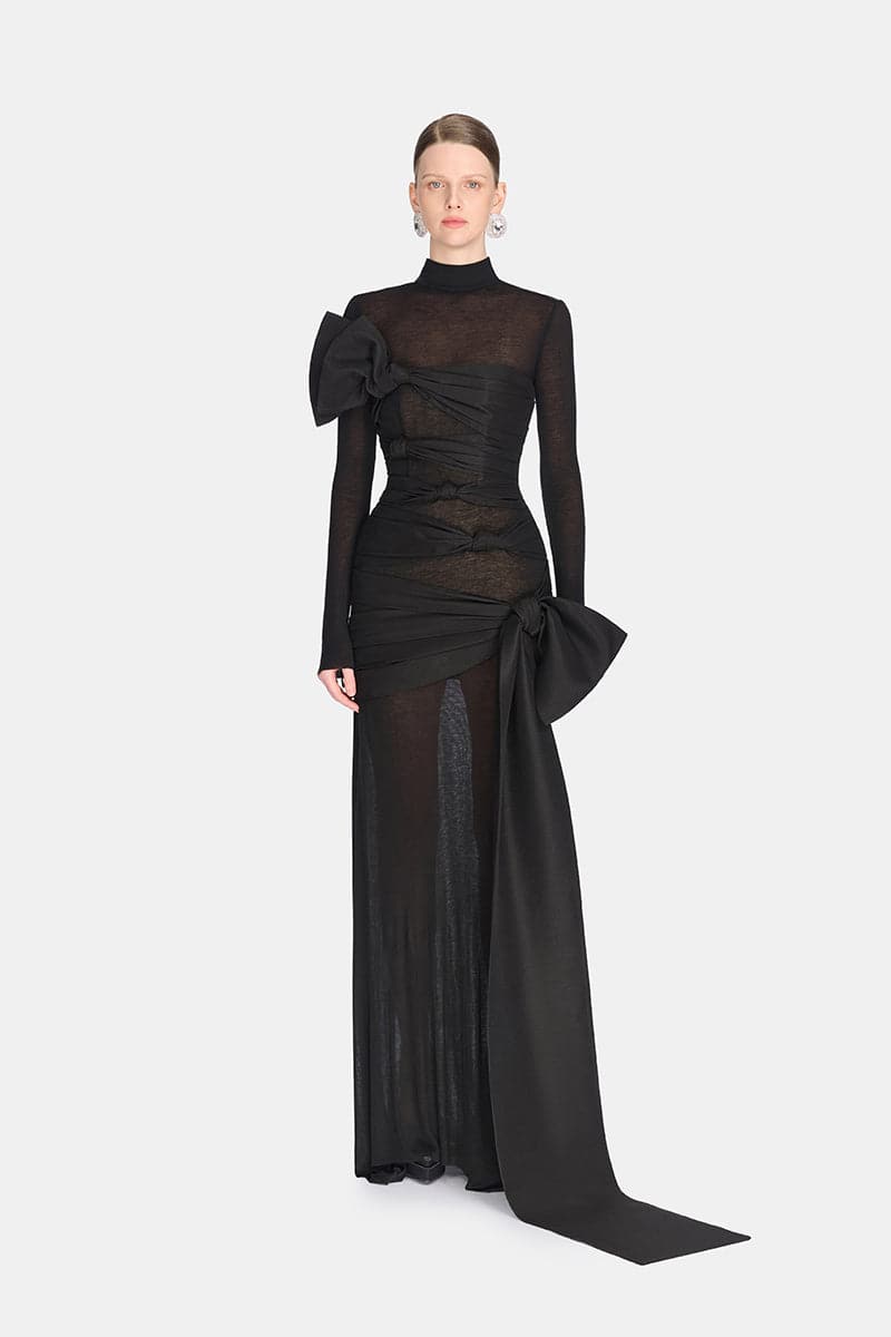 Montsand Phenomena Dress gown shown from the front, featuring elegant design and flowing fabric for a sophisticated look.